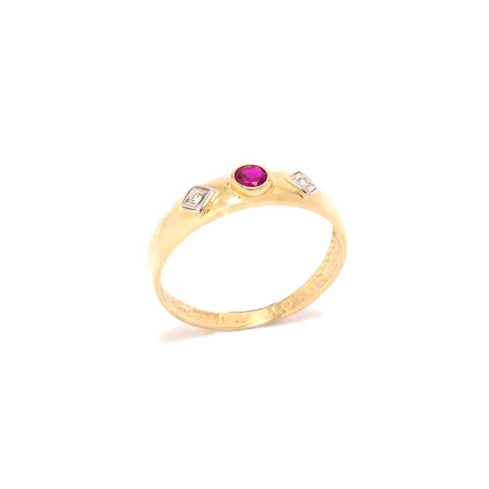 Anel Rubi Sint�tico em Ouro 18 Kilates - 20668
